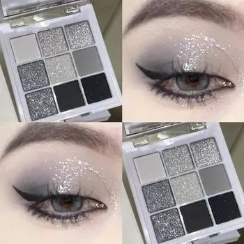 Палитра теней для век из 9 цветов Черная палитра теней для век с эффектом дымчатого макияжа Матовая палитра теней для век с блестками Создайте макияж с эффектом дымчатого макияжа