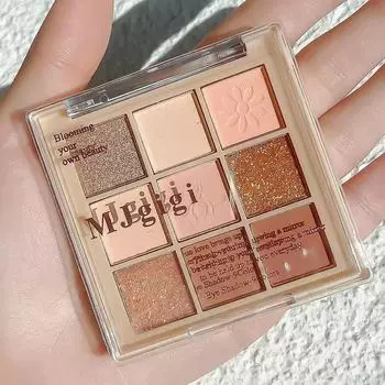 Палитра теней для век из девяти цветов для студентов: Землистые тона, блестки, перламутровый, не размазывается, прозрачный дизайн MJ-03