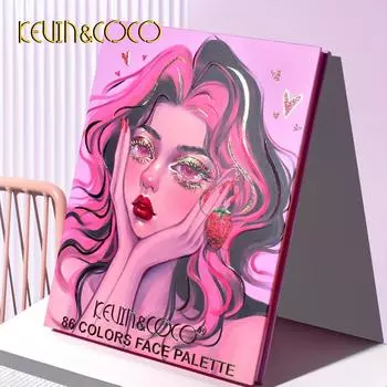 Палитра теней для век KEVIN&COCO из 86 цветов: перламутровые, матовые, с мелким мерцанием, осветляющие и глянцевые