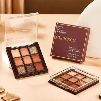 Палитра теней для век Miruokou Nine-Color Matte & Shimmer — оттенки земли. nine-color eyeshadow palette шоколадный