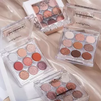 Палитра теней для век Nine-grid Eyeshadow Ice Crystal с матовыми перламутровыми блестками Nine-color Eyeshadow Palette Earth Color Makeup Palette 6.3g