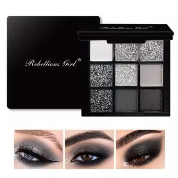Палитра теней для век Punk Smoke Glitter Eyeshadow 9 Shadow Grey Cool Color Black Eyeshadow Swan Colors, Pigment, Palette, Palette-01#Black