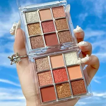 Палитра теней для век с блестками в девяти цветах Earth-Tone красный/коричневый