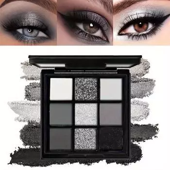 Палитра теней для век Smoky Eyeshadow Palette 9 цветов Темно-серая палитра для макияжа Smokey Makeup Matte Shimmer Glitter High Pigmented Eye Shadow для музыкального фестиваля на Хэллоуин 9 colors