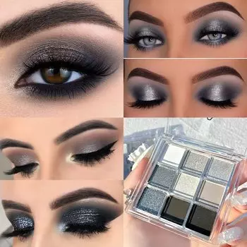 Палитра теней для век UNYOKE Mini 9 Cool Shade Black Smoky Matte Glitter Палитра теней для век Smoky Eyeshadow Palette (05# Черный)