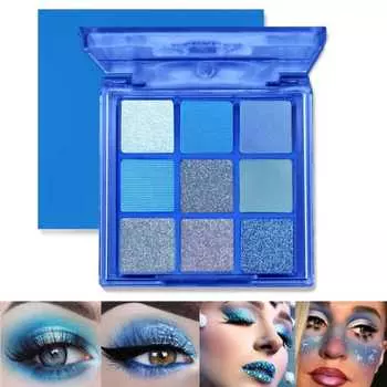 Палитра теней для век UNYOKE Mini 9 Cool Shade Black Smoky Matte Glitter Палитра теней для век Smoky Eyeshadow Palette (09#Синий)