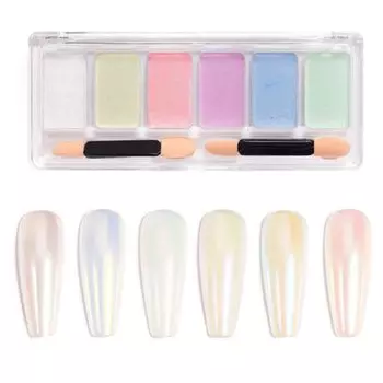 Палитра зеркальных пудр для ногтей, пудра для ногтей, набор из 6 цветов, зеркальная пудра для ногтей, золотая, серебряная, розовая, гелевая пудра для ногтей, смоляная металлическая пудра с чипсами (F)