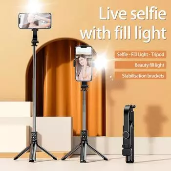 Палка для селфи, Bluetooth-совместимая, 10 м, 50 мАч, вращение на 360 градусов, выдвижная заполняющая подсветка, пульт дистанционного управления, 1,1 метра, держатель для селфи для телефона B розовый