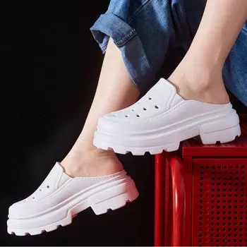 Pallene сабо с мягкой толстой подошвой, женские летние туфли на высоком каблуке, модная обувь с дырочками, уличные пляжные тапочки, садовая обувь 39-40 белый