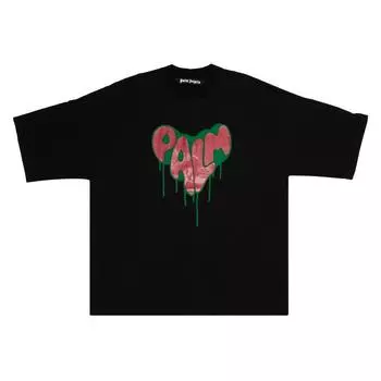 Palm Angels Spray Heart Loose Tee Черный/Фуксия Мужские топы PMAA041F21JER0031032 S