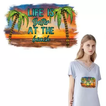 Palm Beach Iron On Patch Летняя футболка Одежда Наклейки Diy Термопресс Аппликация Parches Ropa Термопереводная нашивка Мода