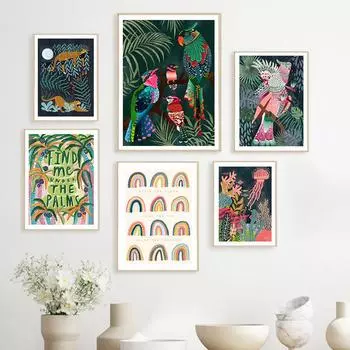 Пальма тропический ботанический настенный художественный холст картина океан Медуза Радуга плакаты животные птицы принты для домашнего декора 21x30cm No Framed белый