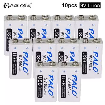 PALO 10 шт., 650 мАч, 9 В, литий-ионный аккумулятор 9 В для микрофона белый