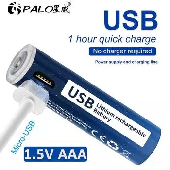 PALO 1110 МВтч 1,5 В USB AAA литий-ионный аккумулятор HR03 USB-порт AAA литиевые аккумуляторные батареи AAA с USB-кабелем для часов, мышей синий
