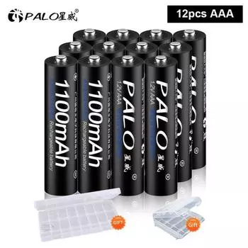 PALO 12 шт., 1100 мАч, аккумуляторная батарея AAA, 1,2 В, Ni-MH аккумулятор AAA, аккумуляторная батарея 3A, аккумуляторная батарея aaa чёрный