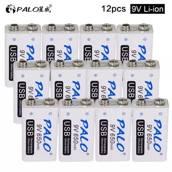 PALO 12 шт., 650 мАч, USB-перезаряжаемая литий-ионная батарея 9 В для радиоуправляемых камер, дронов, аксессуары и т. д. белый