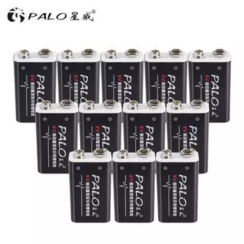 PALO 12 шт. 9 В 600 мАч литиевая аккумуляторная батарея 6F22 для микрофона-мультиметра чёрный