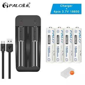 PALO 18650 Батарея 3,7 В литиевая аккумуляторная батарея с остроконечной головкой и зарядным устройством для фонарика чёрный/белый