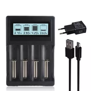 PALO 18650 Зарядка аккумулятора Smart LCD, Micro USB, поддержка гибридной зарядки для литий-ионного аккумулятора 3,7 В 18650 26650 22650 18500 17500 14500 16340 чёрный