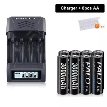 PALO 1,2 В NI-MH AA 3000 мАч Аккумуляторная батарея AA NIMH 2A с 4 слотами USB-зарядное устройство с ЖК-дисплеем для батареи AA AAA 1,2 В/1,5 В