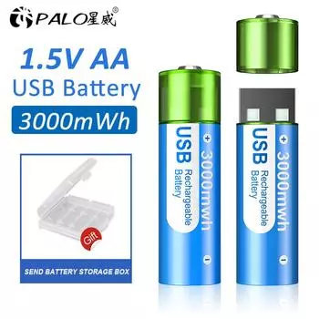 PALO 1,5 В AA литий-ионная аккумуляторная батарея AA USB перезаряжаемая литиевая батарея AA для игрушек часы MP3-плеер термометр 2Pcs