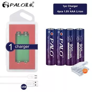 PALO 1,5 В литий-ионная аккумуляторная батарея aaa 900 МВтч AAA аккумуляторная батарея + USB-зарядное устройство AA для литиевого аккумулятора 1,5 В AA AAA