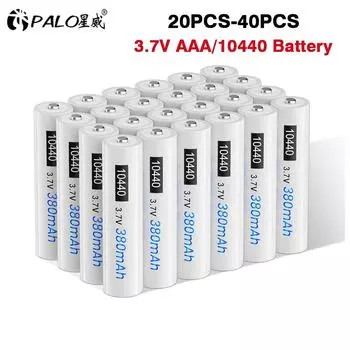 PALO 20-40 шт. 10440 Батарея 380 мАч Верхняя кнопка 3,7 В 10440 Литиевая аккумуляторная батарея AAA 3A Литий-ионные аккумуляторы