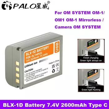 PALO 2600mAh BLX-1 blx 1 Camera battery Type C Charging For OM SYSTEM OM-1 OM1 OM-1 Mirrorless Camera OM SYSTEM OM-1 MARK II OM1 1pcs battery