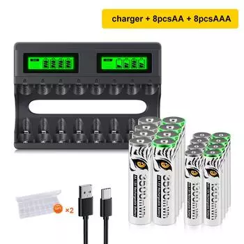 PALO 3500 мВтч, 1,5 В AA, литий-ионная аккумуляторная батарея + литий-ионные аккумуляторы AAA 1300 мВтч, 1,5 В AA AAA, аккумулятор с зарядным устройством 1,5 В AAA AA