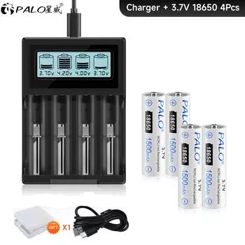 PALO 3,7 В 18650 1500 мАч аккумулятор игрушечный аккумулятор с пультом дистанционного управления с ЖК-дисплеем Smart для 18650 26650 18500 14500 16340 14500 3,7 В зарядное устройство для литиевой батареи 4pcs batteries+Charger