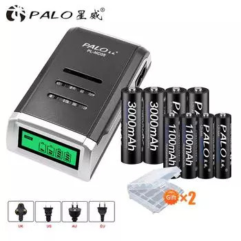 PALO 4 шт. 1,2 В NI MH aa аккумуляторные батареи + 4 шт. 1,2 В aaa аккумуляторные батареи + 1 шт. зарядное устройство для батареи с ЖК-дисплеем EU