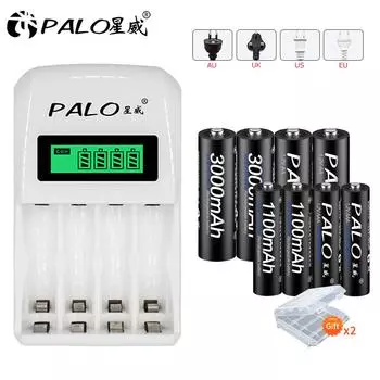 PALO 4 слота интеллектуальное зарядное устройство с ЖК-дисплеем для AA AAA NiCd NiMh с 4 шт. AA 4 шт. AAA аккумуляторной батареи UK plug