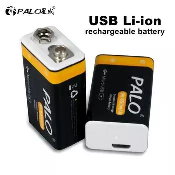 PALO 650 мАч 9 В литий-ионная аккумуляторная батарея 6F22 9 В литиевая батарея для модели радиоуправляемого вертолета микрофон игрушка пульт дистанционного управления USB-аккумуляторы 1pcs