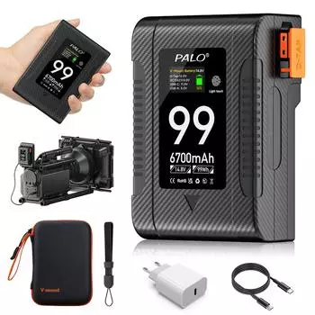 PALO 6700 мАч BP-99W-C V-Lock аккумулятор с креплением V для Canon R5C 4K 60P BMPCC 6K Pro4K 60P Запись iPhone 15 Pro Заряжайте до полной зарядки Standard