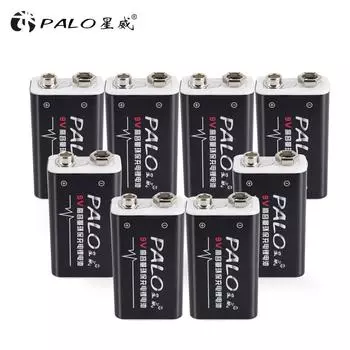PALO 8 шт., 9 В, 600 мАч, аккумуляторная батарея, прочный аккумулятор, литий-ионный блок питания чёрный