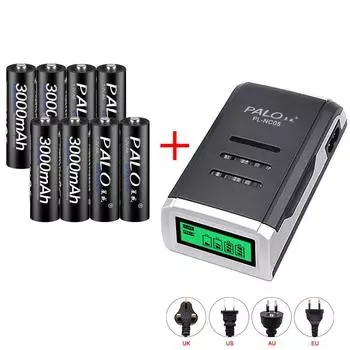 PALO 8 шт./компл. аккумуляторная батарея AA 3000 мАч NI-MH 1,2 В + эффективное зарядное устройство с ЖК-дисплеем EU