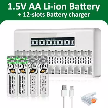 Аккумуляторная батарея PALO AA 1,5 В Li-ion 3500 мВт·ч 4-20 шт. + ЖК-дисплей USB зарядное устройство для литий-ионных аккумуляторов 1,5 В AA/AAA Charger + 4AA