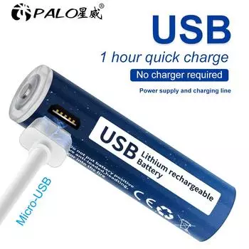 PALO Большая емкость 1,5 В AAA 1110 МВтч USB-литий-ионная аккумуляторная батарея AAA аккумуляторная батарея для дистанционного управления беспроводной мышью + USB-кабель