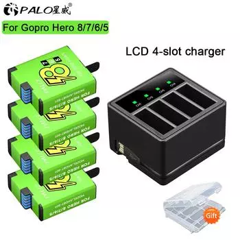 PALO For GoPro Hero 5 6 7 8 Camera battery 4 Slots LED Light Battery Charger Storage Box with USB cable for GoPro 8 Camera 1PCS