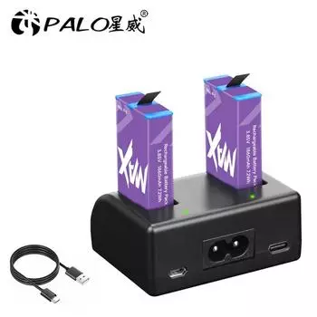 PALO Gopro Max Camera gopro Max Rechargeable Battery+LCD Charger For Gopro Max 360 Action Camera Batteries Accessories gopro 1 charger+1battery