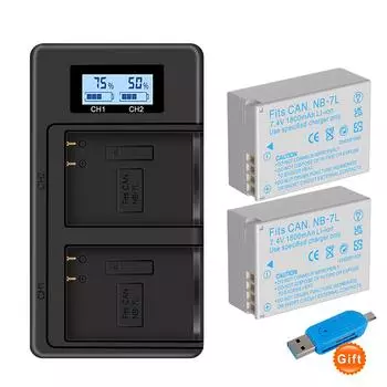 PALO NB-7L NB 7L NB7L аккумулятор + ЖК-дисплей с двойным зарядным устройством порт USB Type C для цифровой камеры Canon PowerShot G10 G11 G12 SX30 Charger+1 battery чёрный