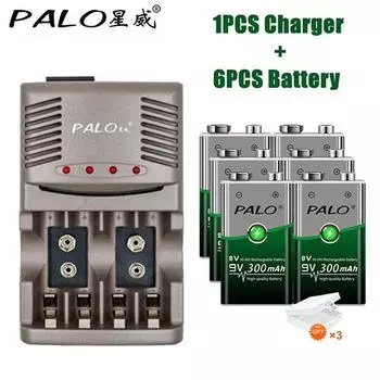 PALO Ni-CD Ni-MH 9 В аккумуляторная батарея 6F22 + умное зарядное устройство NIMH 300 мАч 9 Вольт Корона для металлоискателя зелёный