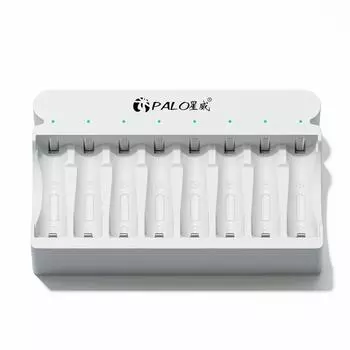 PALO Новое гибридное зарядное устройство с 8 слотами USB/Type-C для NiMH NiCD аккумуляторов AA/AAA 1,2 В со светодиодным индикатором зарядки белый