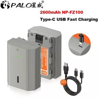 PALO NP-FZ100 NP FZ100 np fz100 Battery+Type C Port for Sony A6700 BC-QZ1 Sony Alpha a9 a7R III a7 III A7R3 a7R IV A6600 ZV-E1 1pcs battery