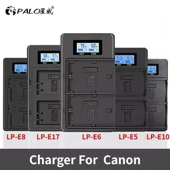 PALO Зарядное устройство для камеры Canon LP-E5 LP-E6 LP-E8 LP-E10 LP-E12 LP-E17 LP E5 E6 E8 E10 E12 E17 Батарея USB Dual Smart Зарядное устройство Canon чёрный