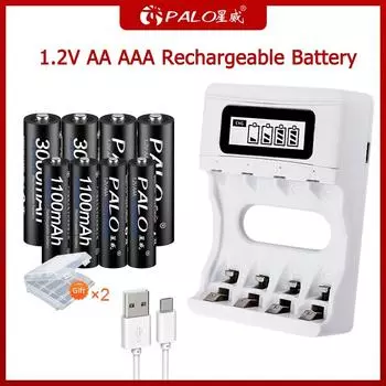 PALO ЖК-дисплей USB-зарядное устройство для Ni-Cd Ni-Mh аккумуляторов типа AA AAA с 4 батареями AA + 4 батареями AAA