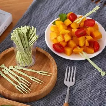палочка для бенто, 50 шт./компл., нескользящая, декоративная, легкая, полезная, для десертной еды, выбора фруктов для магазина зелёный