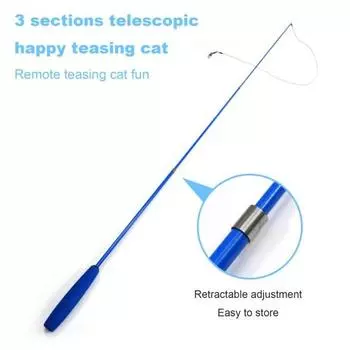 Палочка для дразнения кошек, трехсекционная телескопическая палочка, интерактивная игрушка-ловец котят, устойчивая к царапинам и укусам, синяя, сменная
