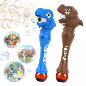 Палочка для изготовления пузырей в виде динозавра с музыкальным светом, портативная автоматическая машина для создания пузырей в виде животных на открытом воздухе, игрушка для малышей синий