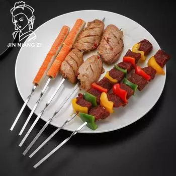 Палочка для кебаба из нержавеющей стали, палочка для гриля, уличная посуда для барбекю, плоская палочка для кебаба из баранины, игла для барбекю 25cm